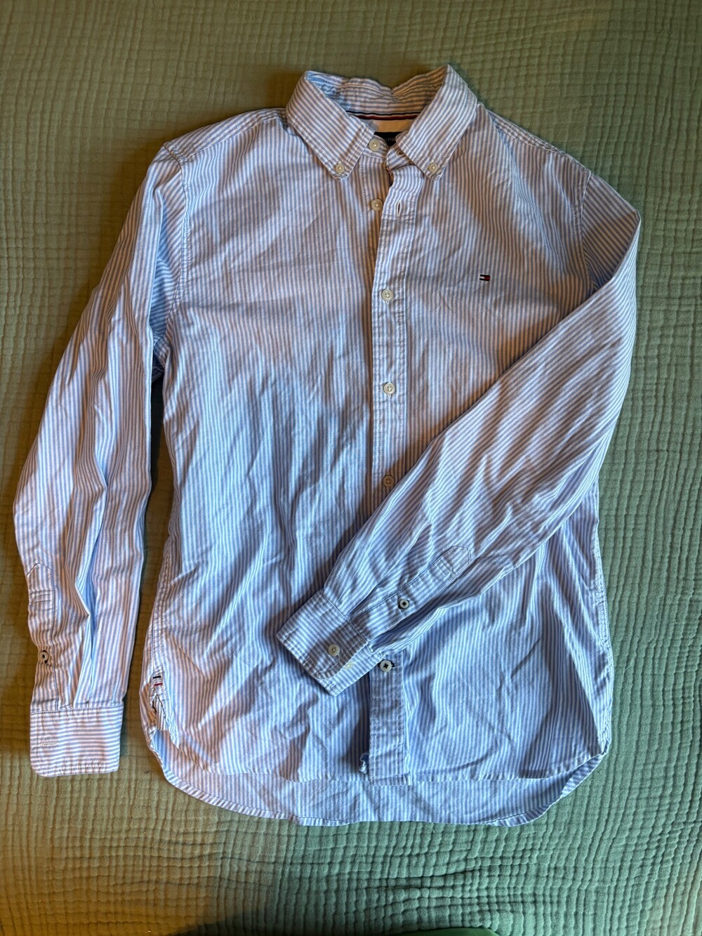 Tommy Hilfiger Regular Fit Small Blue Striped Button-Down Shirt
